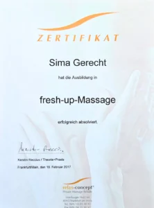 Fresh-Up Massage Zertifikat